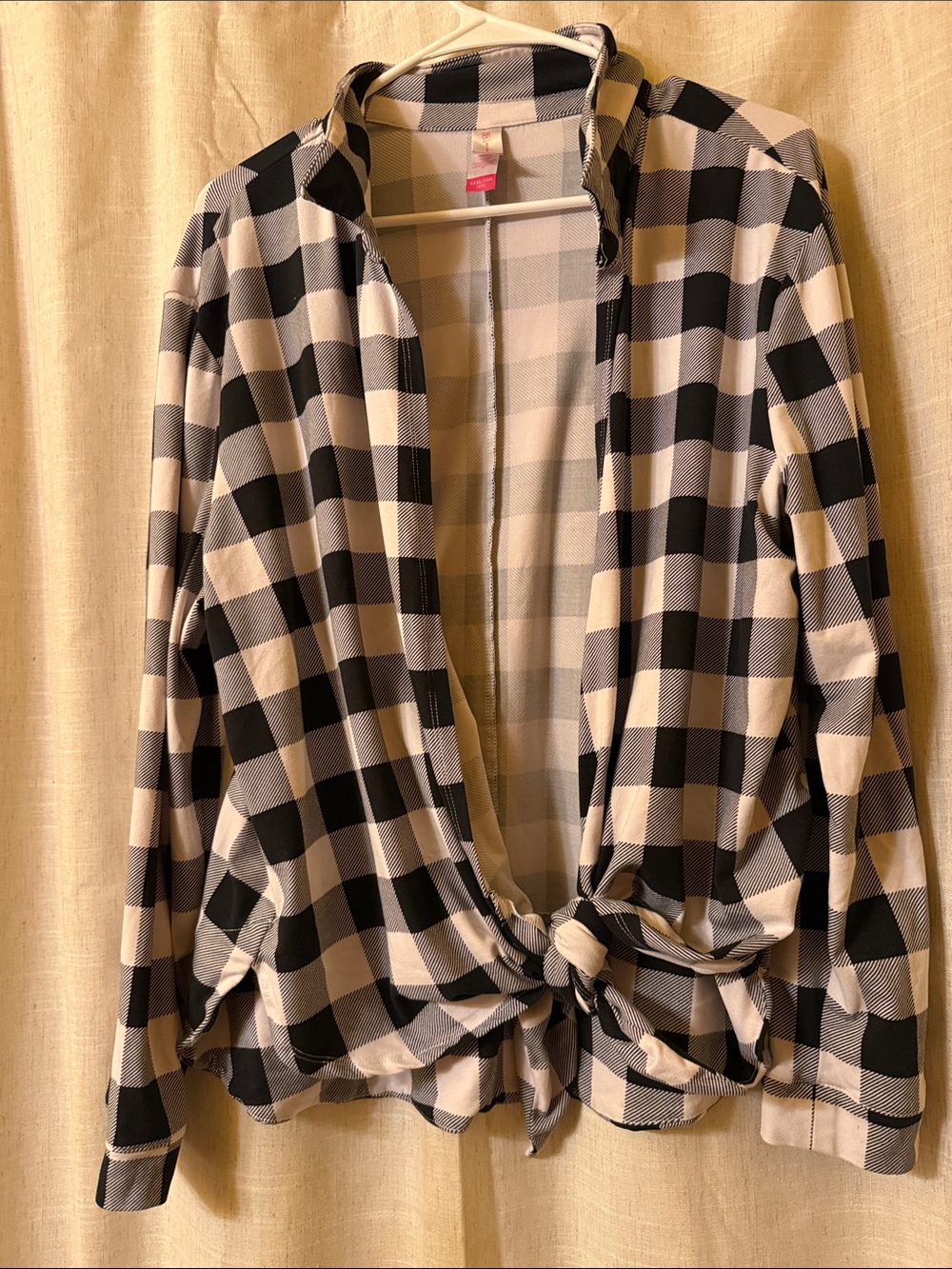Black & White Plaid Tie-Front Overshirt for Women